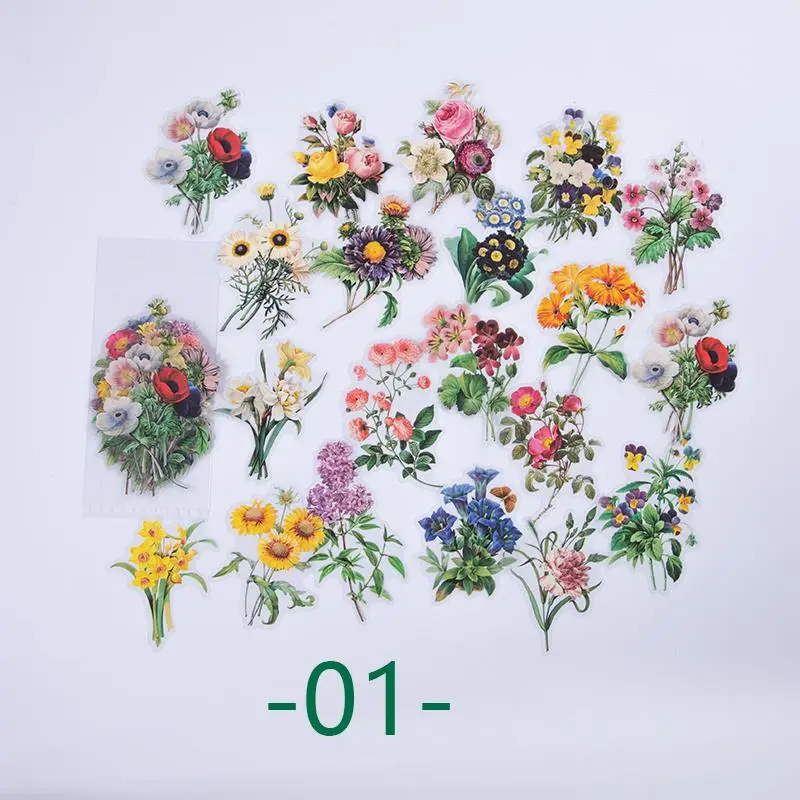 40pcs/bag Vintage Plant Pattern Sticker, Retro Style PET Stickers, DIY Material for Scrapbooking & Journal Making