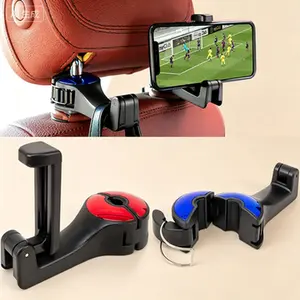 Universal Car Headrest Hook with Phone Holder, 360° Rotation Adjustable Hanger, Back Seat Organizer for Purses and Bags, Hidden Storage Hook for Car Seats, Strong Multi-Purpose Hanger for Travel Accessories