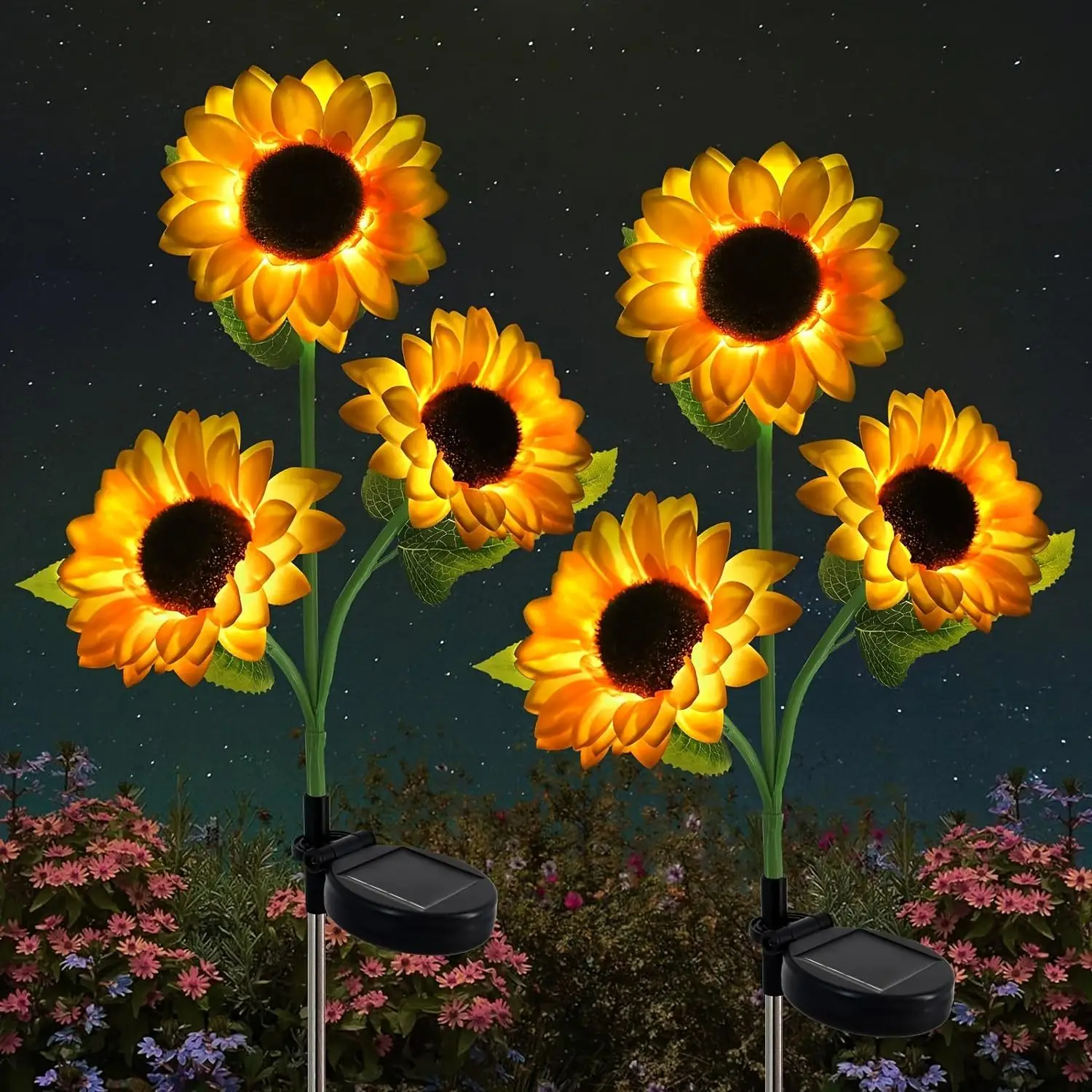 Outdoor 3 Heads Sunflower Light, Solar Powered LED Simulation Sunflower Landscape Light, Villa Garden Decorative Atmosphere Lawn Garden Lights