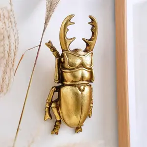 Dark Academia Stag Beetle Wall Decor, Antique Gold Bug Figurine, Oddities and Curiosities Room Art
