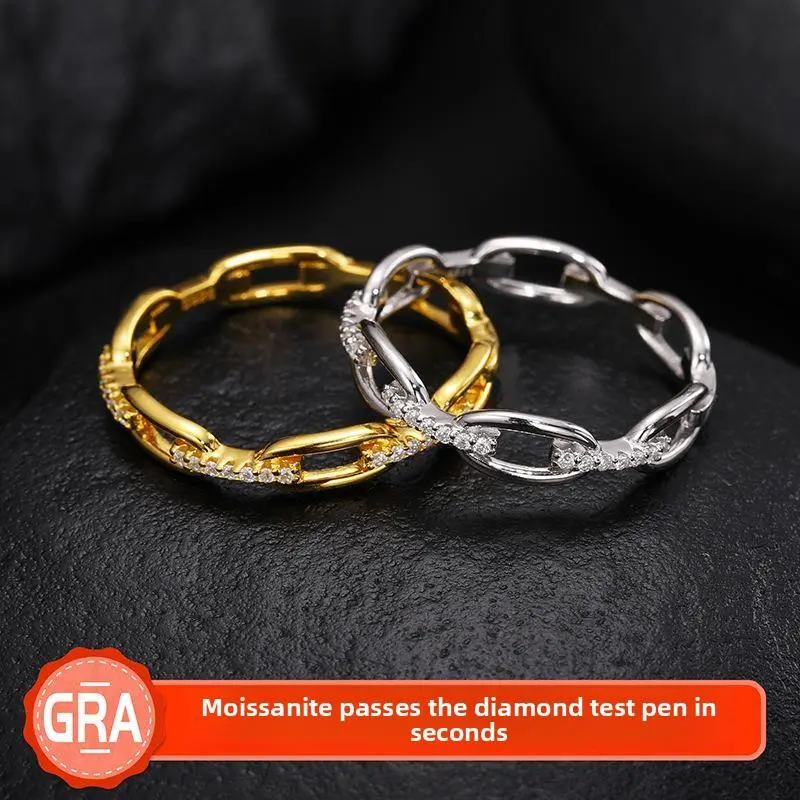 S925 Sterling Silver Micro Pavé Moissanite Rings for Women – Minimalist Unique Fashion Band, Ins Style Stackable Everyday Rings