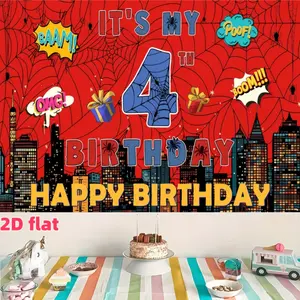 Spider-Man Superhero 4th Birthday Banner - Large Red Web Happy Birthday Background Decoration, Polyester Material, Suitable for Living Room, Bedroom, Office, Birthday, Anniversary and Home Decoration, Outdoor and Indoor Parties, Photography Backdrop