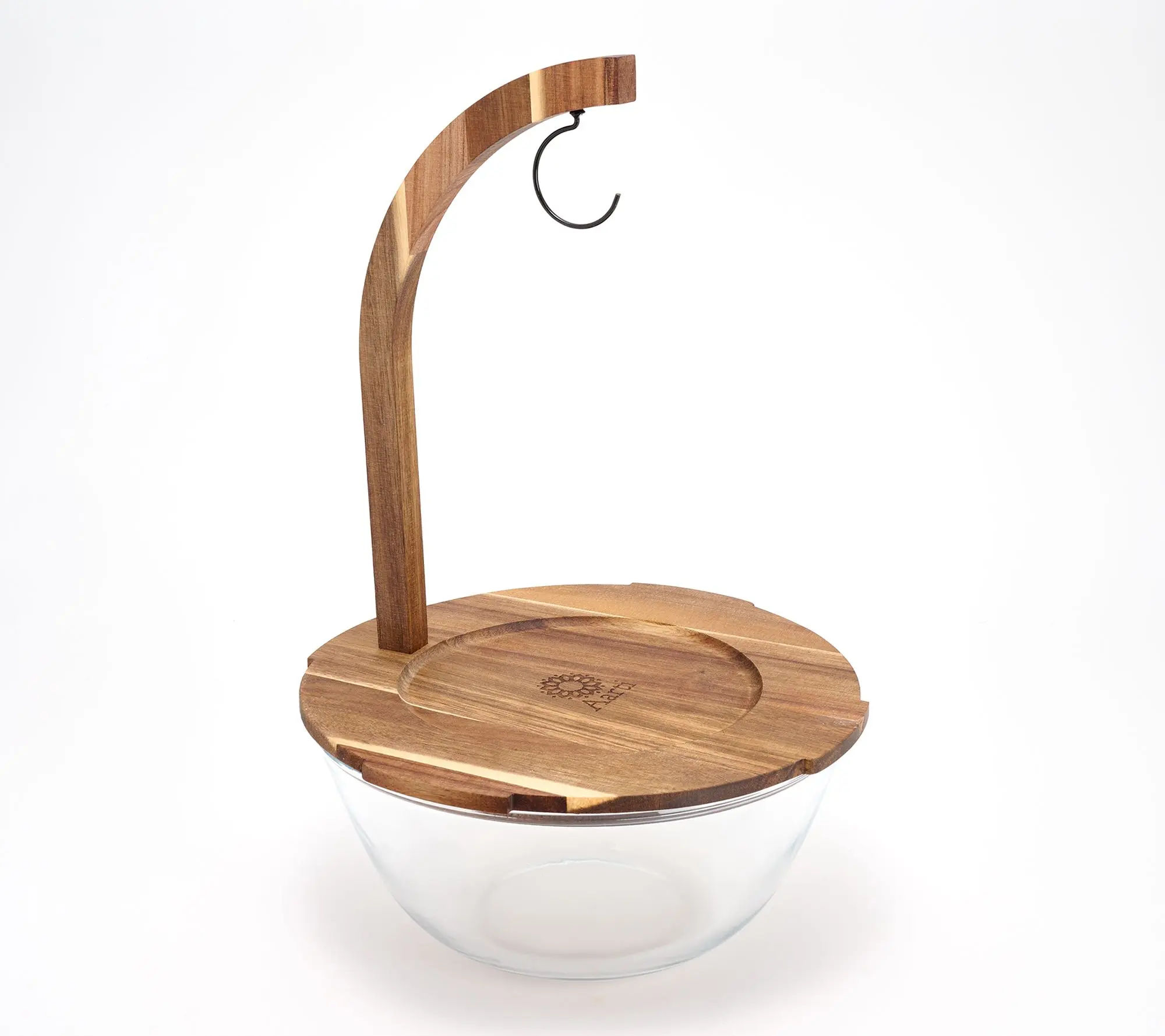 Aarti Sequeira 4-qt Glass Fruit Bowl w/ Banana Hanger Acacia Lid