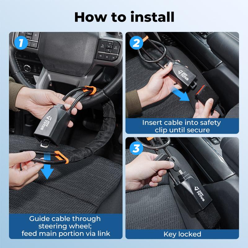 Joytutus Steering Wheel Lock with 3 Keys Universal Anti Theft Car Device for Most Vehicles Trucks SUVs Vans Dashboard Security Deterrent Durable Construction Quick Installation