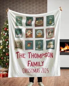 Personalized Christmas Stamp Blanket, Custom Vintage Christmas Throw, family christmas gift, Holiday Gift for Families & Grandparents - Christmas Gift, Decor