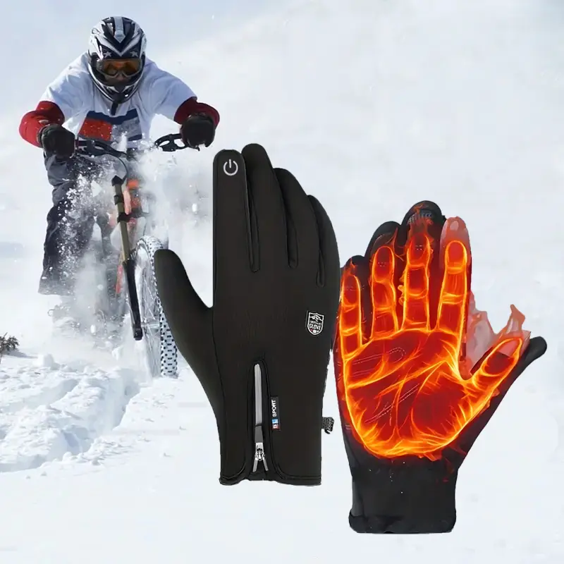 1 pair of men's and women's winter cycling gloves - windproof, zipper touch screen gloves, suitable for skiing, cycling, and outdoor sports - very suitable for Halloween, Christmas, winter sports equipment | zipper gloves | durable gloves