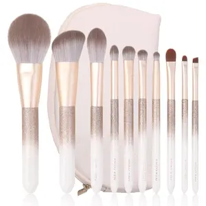 Natural Hair Makeup Brush Set Professional, Fox Hair Makeup Brushes Set with Case, Glitter Make up Brushes Set Professional, Natural Makeup Brushes, Natural Bristle Makeup Brush - ORRA, White ENZO KEN