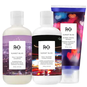 R+Co TONE + BRIGHTEN Kit - SUNSET BLVD Daily Blonde Shampoo & Conditioner 8.5 oz & FREE Toning Masque 5 oz for Correcting Dull Yellow Hues