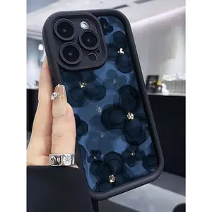 Flower Phone Case 1pc Navy Blue Floral Creative Pattern Finish Phone Case, Compatible With Iphone 16 15 14 13 12 11 S22 S23 S24 S25, As A Gift For Friends, Family, Boyfriend, Girlfriend And for Samsung Galaxy S26