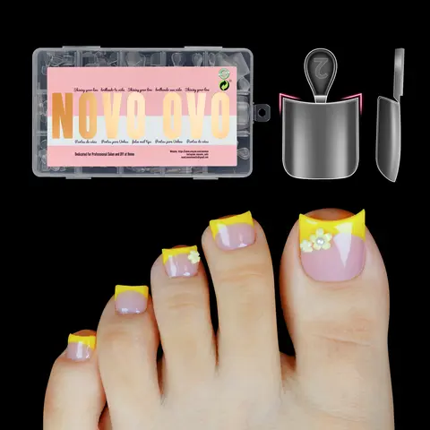 NOVO OVO Sharp Square Thick Toe Nail Tips with Moon Curve, For Medium & Short Nail Beds, Full cover Press on, Soft Gel False Toenail Extension Kit, Clear Matte Fake Nails Pedicure x 15 Sizes 240 Pcs【NO GLUE ,TOP COATAND LAMP INCLUDED】