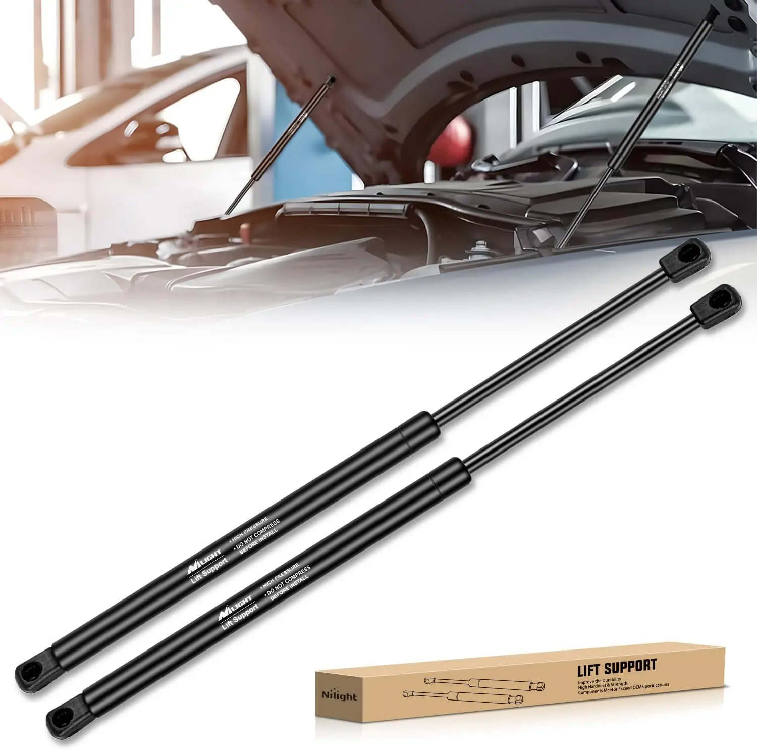 Nilight Hood Gas Struts Lift Supports 6489 for Hyundai Sonata 2011-2014 Vehicle, 15-Inch Spring Shocks, 2PCS Set Rod Universal Automotive Accessories Universal Car Accessories, Vehicle Accessories