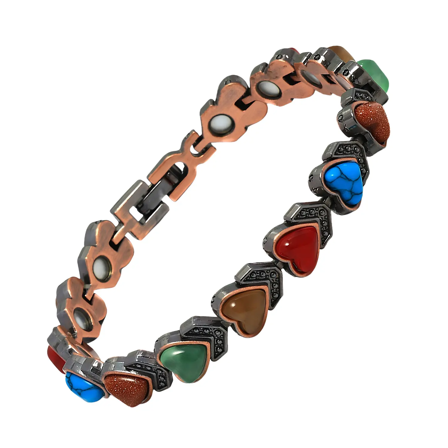 Pure Copper Bracelets for Women, Ultra Strength Magnetic Bracelet with 3800 Gauss Magnets & Natural Turquoise & Stones, Adjustable, Jewelry Gift