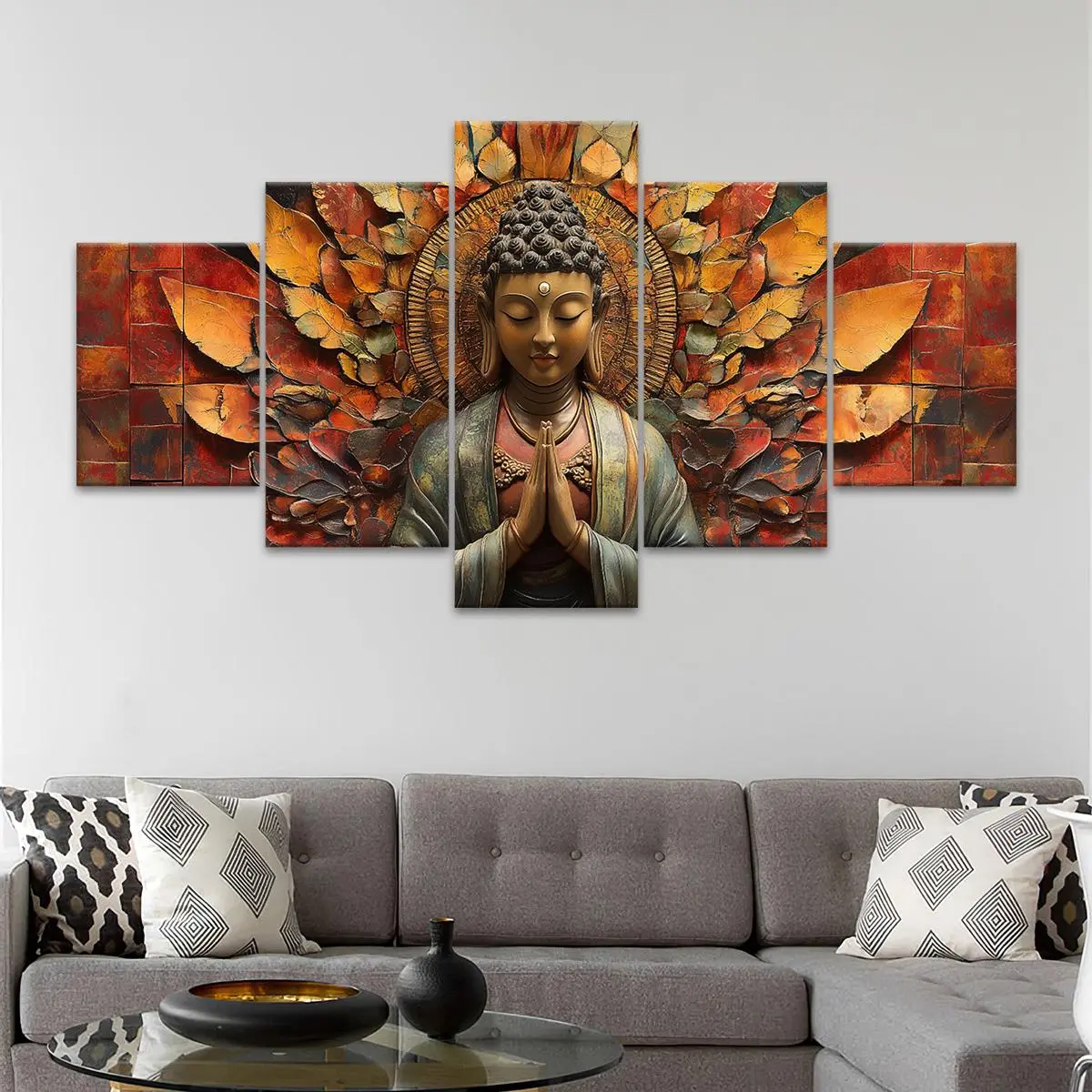 5 Counts Unframed Canvas Poster, Print, Wall Art Painting, Zen-style Buddha Statue Poster, Living Room Decoration, Modern Art, Modern Abstract Design, Family Poster, Wall Art Decoration, Odorless, Waterproof, Artwork, Frameless