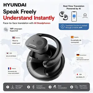 HYUNDAI T26 Pro Open-Ear Wireless Bluetooth 5.4 Stereo Headphones Supports 169-Language Translation, Chargeable & Automatic Connection, Intelligent Noise Reduction, Waterproof Sport Earphones for Music & Phone Calls