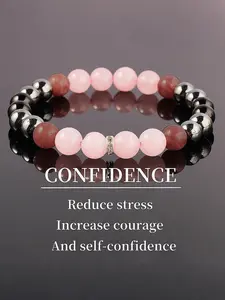 Natural Stone Pink Crystal Black Agate Bracelet, Fashionable and Versatile Design Suitable for Wearing at Any Time, Gift for Friends, Healing Crystal Bracelet, Pretty Bracelet