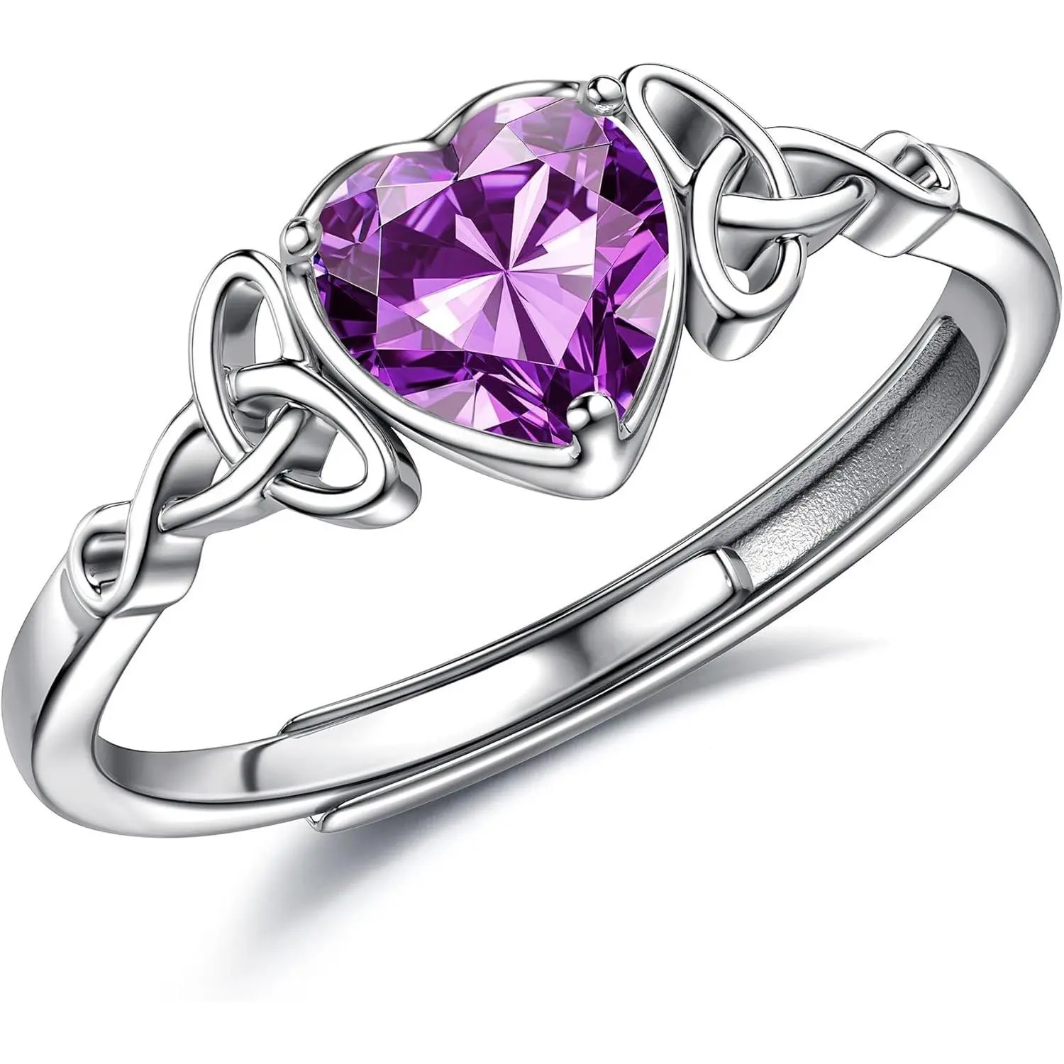 YADOCA 925 Sterling Silver Rings for Women Adjustable Heart Birthstone Celtic Knot Ring Engagement Ring Wedding Promise Ring Thumb Rings for Women Girls Anniversary Jewellery Gifts with Gift Box