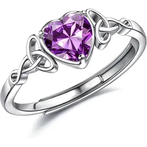 YADOCA 925 Sterling Silver Rings for Women Adjustable Heart Birthstone Celtic Knot Ring Engagement Ring Wedding Promise Ring Thumb Rings for Women Girls Anniversary Jewellery Gifts with Gift Box