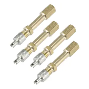 4pcs Long Brass Auto Tire Valve Extension Adaptor Air Tyre Stem Extender Inflation Stright Bore for Car Truck Motorcycle Bike Mower Scooter