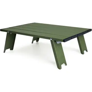 Ultralight Compact Mini Camping Table, Tiny Aluminum Fold Up Beach Table, Backpacking Ground Short Table, Green