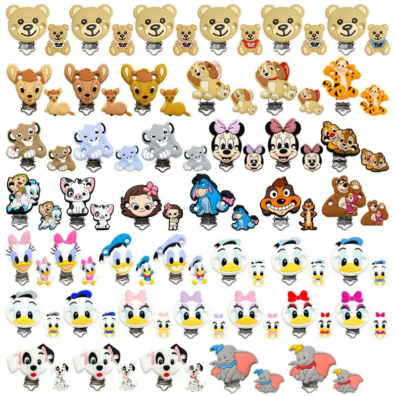 2pcs/set Silicone Cartoon Animal Pacifier Clip Molar Bead DIY Pacifier Chain Jewelry Accessories