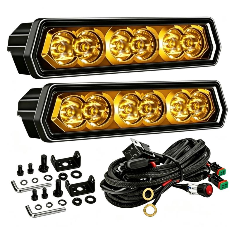 YCHOW-TECH 2PCS 6in 120W Amber Single Row Slim LED Light Bars - Offroad Car Lighting for Dirt Bike, E-Bike, Lawn Mower, with Wiring Harness, DT Connector Kit