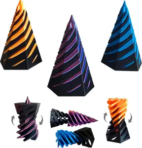 PowerTRC 3D Printed Impossible Pyramid Passthrough Toy Set of 3 (2.5 Inch) – Optical Illusion Desk Toy, Fidget Display, Conversation Piece, Office Decor, Orange, Blue, Tri-Color Red Blue Green