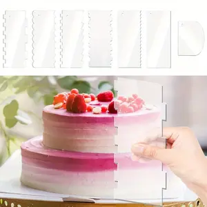 7pcs Acrylic Cake Scraper Set, Decorating Contour Stripe Cake Comb, Saw Tooth Smoother Buttercream Frosting Scraper, Kitchen Accessories, Baking Tools, DIY Supplies, Cakes Tools