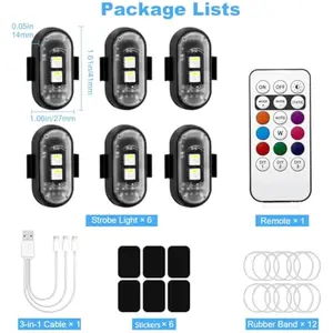 6PCS Wireless LED Strobe Lights with Remote Control Anti Collision Light RGB Magnetic Rechargeable Motorcycle Light for Cars Trucks Bike Scooter Night Driving Warning Flashing Strobes Lights