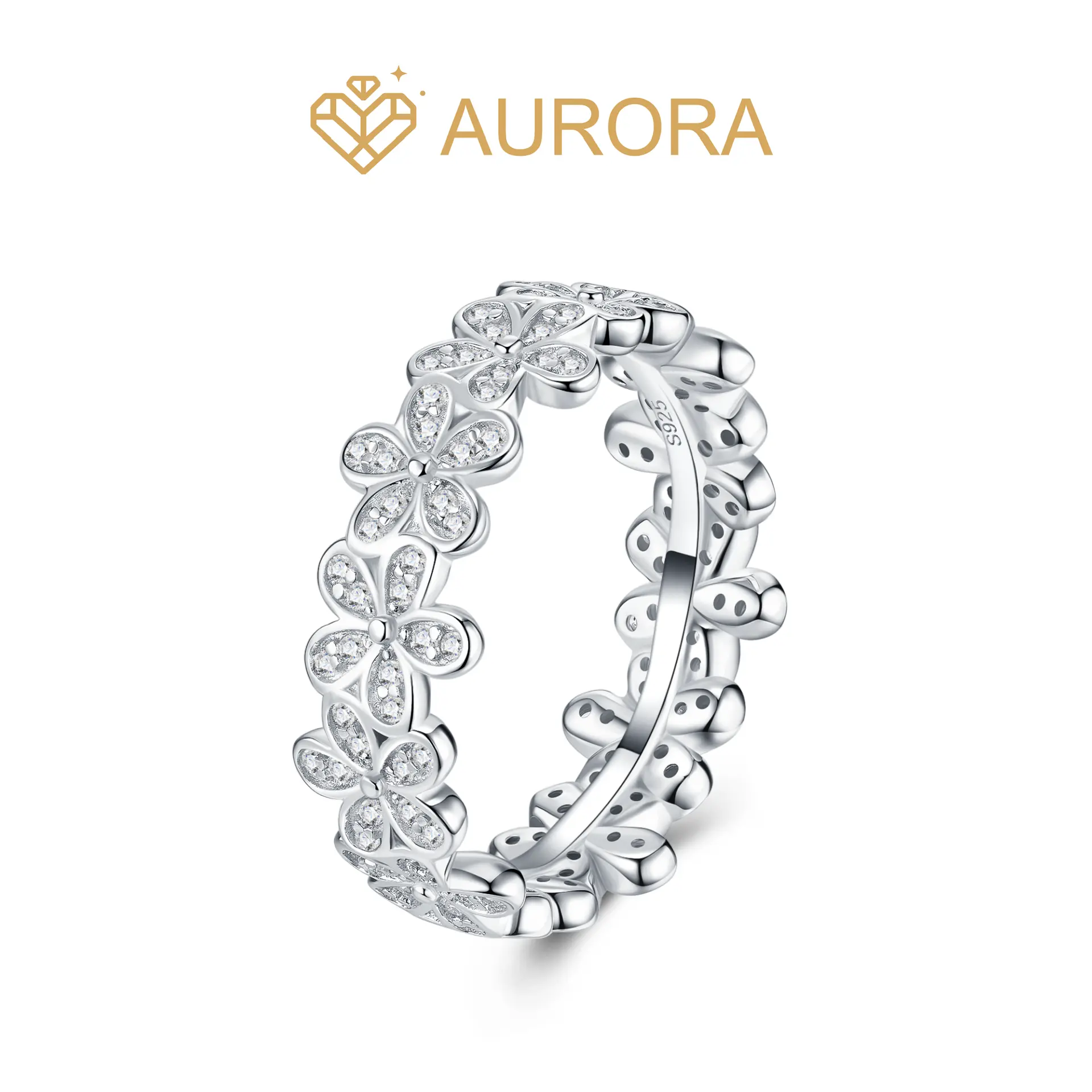 【#215 Flower band】 Moissanite Stackable band ring enhancer ring band high quality gifts Jewelry Synthetic Moissanite Elegant Engagement Ring Elegant Everyday Ring