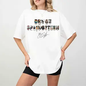 Bruce Springsteen Album Collage Shirt, Vintage Rock Music Graphic Tee, Discography Timeline Print Shirt, Unisex Oversized White Shirt, Fan Merch Gift