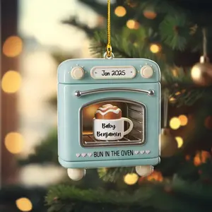 Bun in the Oven Baby Announcement Custom Ornament, Expecting Parents Christmas Ornament, Personalized Pregnancy Reveal Keepsake, First New Mom Gift, Custom Holiday Baby Reveal Decoration 2025