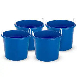 Homz 17 Gallon Indoor Outdoor Storage Bucket with Rope Handles, Blue (4 Pack)