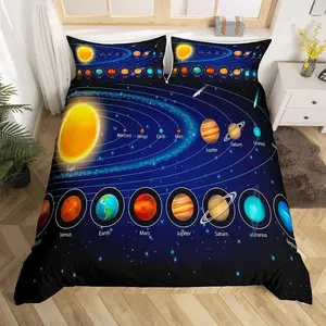 Feelyou 3-Piece King Size Duvet Cover Set - Reactive Dyed Outer Space Theme Microfiber Bedroom Bedding Set, Astronomy Galaxy Planets Decorative Quilt Cover, Machine Washable (No Comforter)