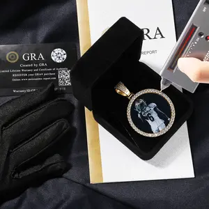 Custom Synthetic Moissanite Round Photo Pendant – High-End Hip Hop DIY Personalized Necklace