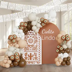 Cielito Lindo Balloon Garland Kit – 137Pcs Terracotta Nude Brown Beige Balloons with Petal Prints for Baby Shower, Boho Fiesta, Mexican Party Decorations,Cielito Lindo Backdrop Decor BlissBash
