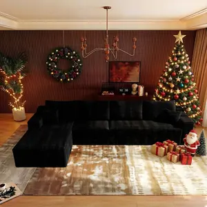 【Memorial Day Gift】NMXVXMN  Oversized 132" L Shape Cloud Couch Plus Sectional Sofa with Chaise Modern Modular Sofa with 6 Soft Pillows & Lounge Chairs Boneless Upholstered Couches for Living Room Bedroom Plush Corduroy Fabric