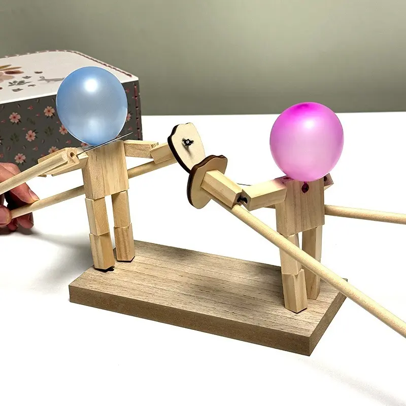 1PC fencing puppet handmade toy, DIY wooden creative interactive Decorative puppet crafts, parent-child game wooden puppet, Interactive Play, suitable for Christmas gift giving, Christmas fun decoration desktop decoration Interaction