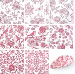 16 Pcs 8 Styles Decoupage Napkins, Pink and White Floral Paper Napkins Chinoiserie Decorative Cocktail Napkin Pretty Printed Cocktail Paper for DIY Crafting Furniture Decor Birthday Party Baby Shower