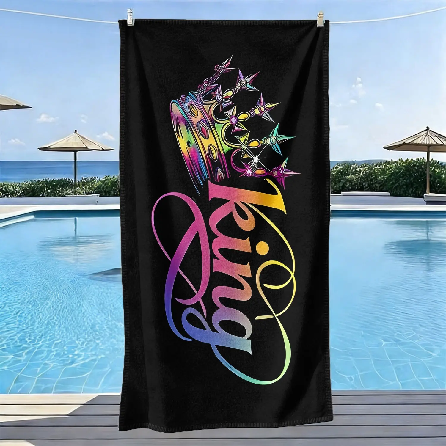 King Queen Crown Pattern Microfiber Beach Towel, Soft Absorbent Quick Dry, quick dry towels, Travel Swimming Surf Yoga Camping Beach Accessory Gift