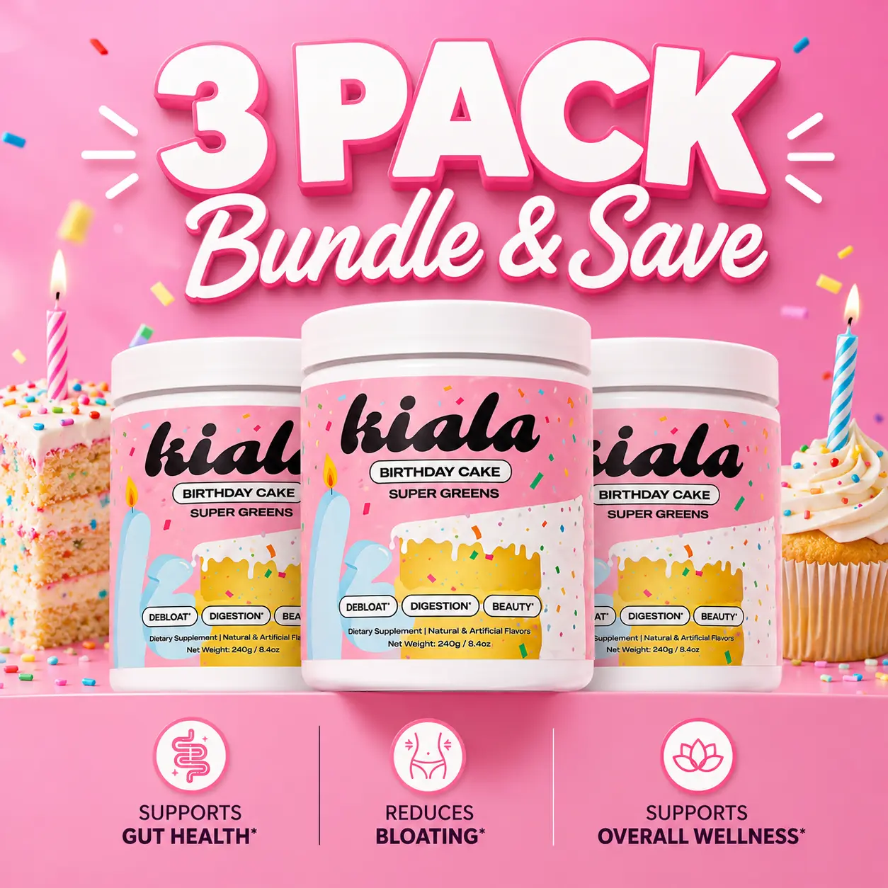 Kiala Nutrition Birthday Cake Organic Super Greens Powder Dietary Supplement (3 Pack) Kiala Nutrition Birthday Cake Organic Super Greens Powder Dietary Supplement (3 Pack)