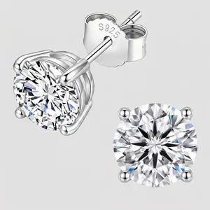 Moissanite Stud Earrings S925 Sterling Silver Round Cut Screw Back 4-Prong Setting D Color VVS1 Moissanite Earrings for Women Men Fashion Jewelry Gift