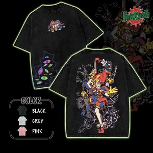 POMNI "The Final Act" Washed T-Shirt The Amazing Digital Circus Double Printed Lightweight Acid Washed Tee TV Show Graphic Top Shortsleeve Cotton Gift TShirt, Gift T-Shirt For Movie Lover tees good