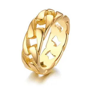 OIDEA Gold-Tone Biker Chain Link Anti-Rust Stainless Steel Men's Interlocked Metal Mesh Statement Ring, Gold Ring for Fashion Enthusiasts, Gold Rings, Anti-Rust Steel Rings