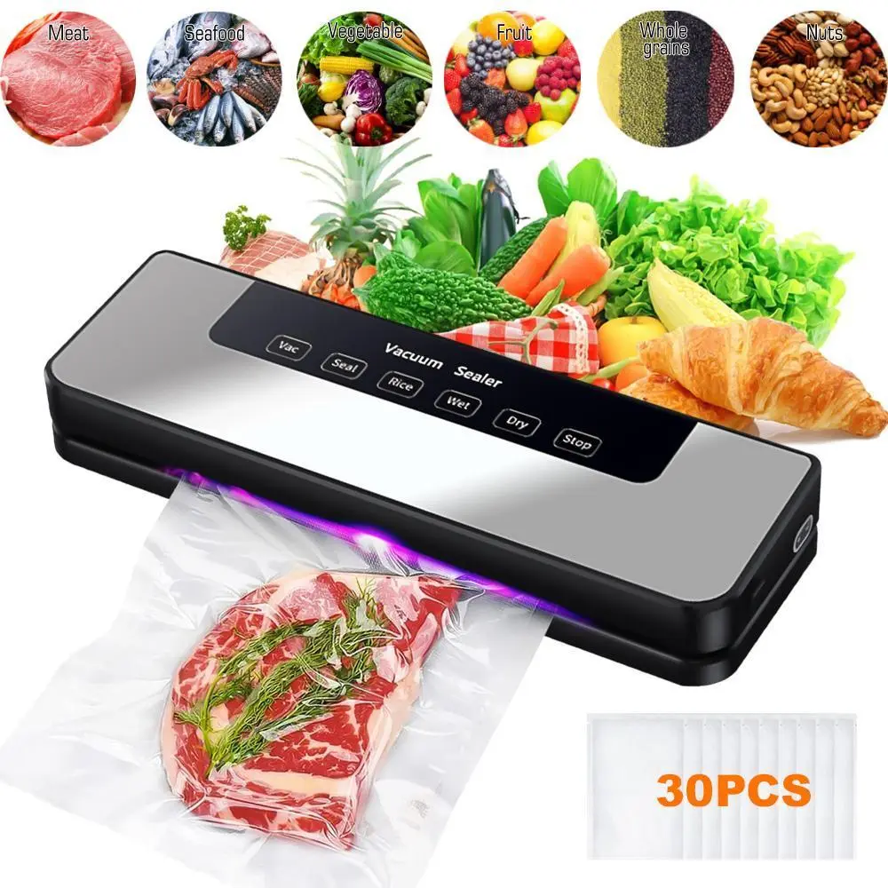【DealsForYou】 Automatic Vacuum Sealer Machine for Kitchen Household Use - Airtight Seal, Strong Suction, Built-In Cutter, Heat-Sealing Function, 30 Free Sealing Bags