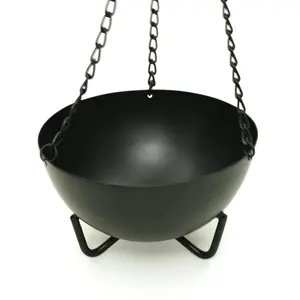 Burner - Hanging Black Cauldron Large Botanica La Salud with Durable Chain and Stable Stand for Versatile Use