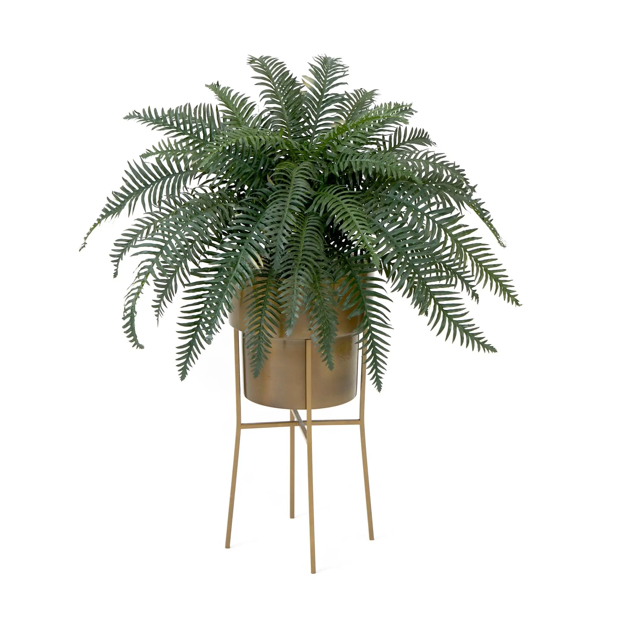 34 in Ruffled Leaves Faux River Fern Artificial Plant Decor Kit Bundle - Faux Plant, Metal Planter, Stand, Moss, Styrofoam, Adjustable Bendable Decorative Room Decor Accessories