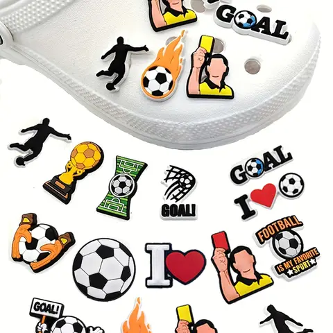 Soccer Themed Shoe Charm, Cute Cartoon Soccer Ball & Player & Referee & Heart & Letter Design Shoe Decoration, Shoes Decorations for Clogs, Footwear Charms, Shoe Embellishment Set, Decorative Shoe Accessories, Shoe Charms for Sneakers