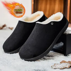 CORASUN Men's Khaki Winter Slip-on Mules Slippers Plush Warm Inner Lining Backless Clogs Comfortable Anti-Dirty PU Suede Surface Non-Slip PVC Sole Ideal for Indoor Home Yard & Quick Outdoor Trips