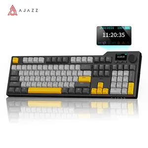 [New Year Sale] AJAZZ AK35I V3 MAX Wireless Mechanical Keyboard with TFT Screen and Knobs, Gasket Architecture Keyboard 104%, Hot Swappable Gaming Keyboard, PC/Mac/Linux Compatible Yellow Switch