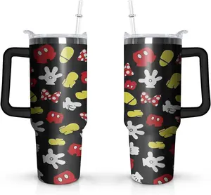 Cartoon Mouse Tumbler 40 Oz With Lid and Straw Stainless Steel Insulated with Handle Black Travel Coffee Mug - Birthday,Christmas Gift
